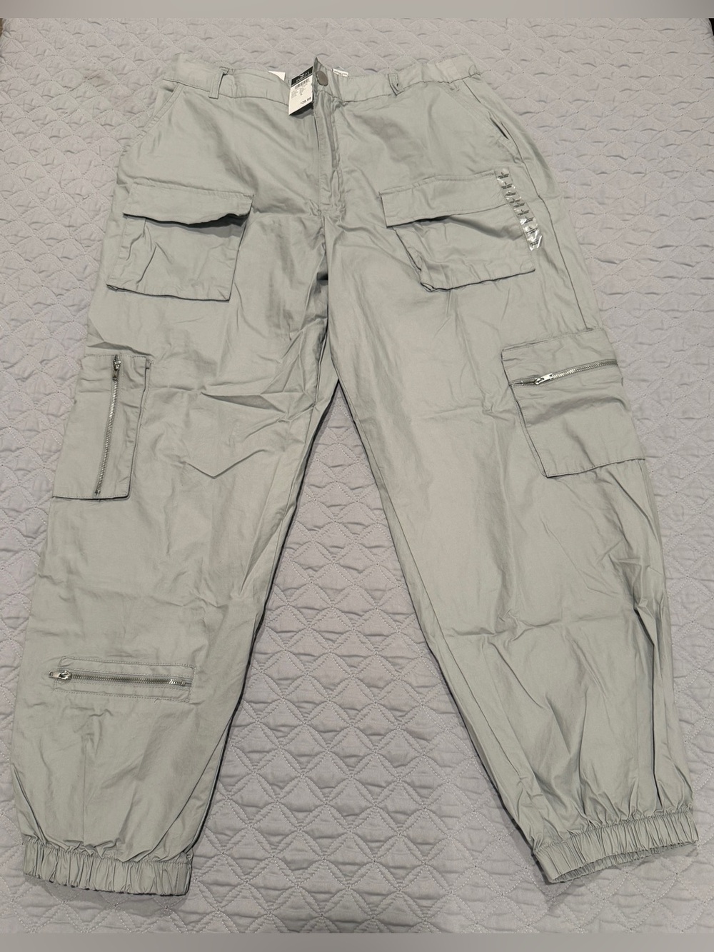 Rue21 Mid-Rise Cargo Jogger Pants Women Large Gray Stretch Zip Pockets NWT
